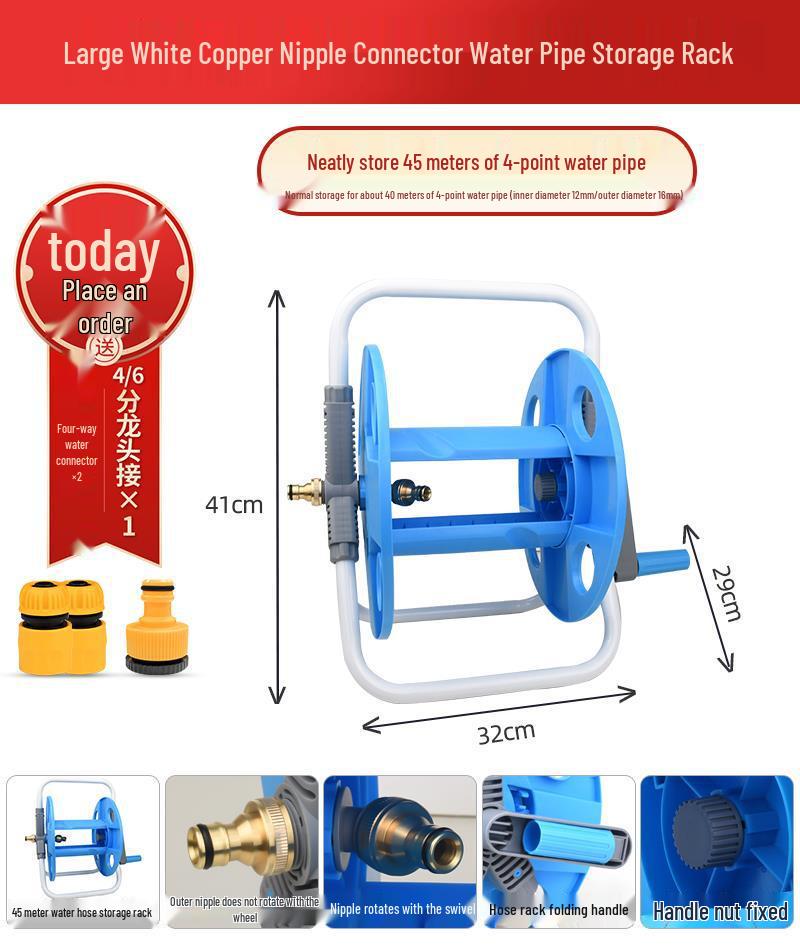 30m Water Hose Reel Cart & Garden Water Gun with 4-Point Storage Rack