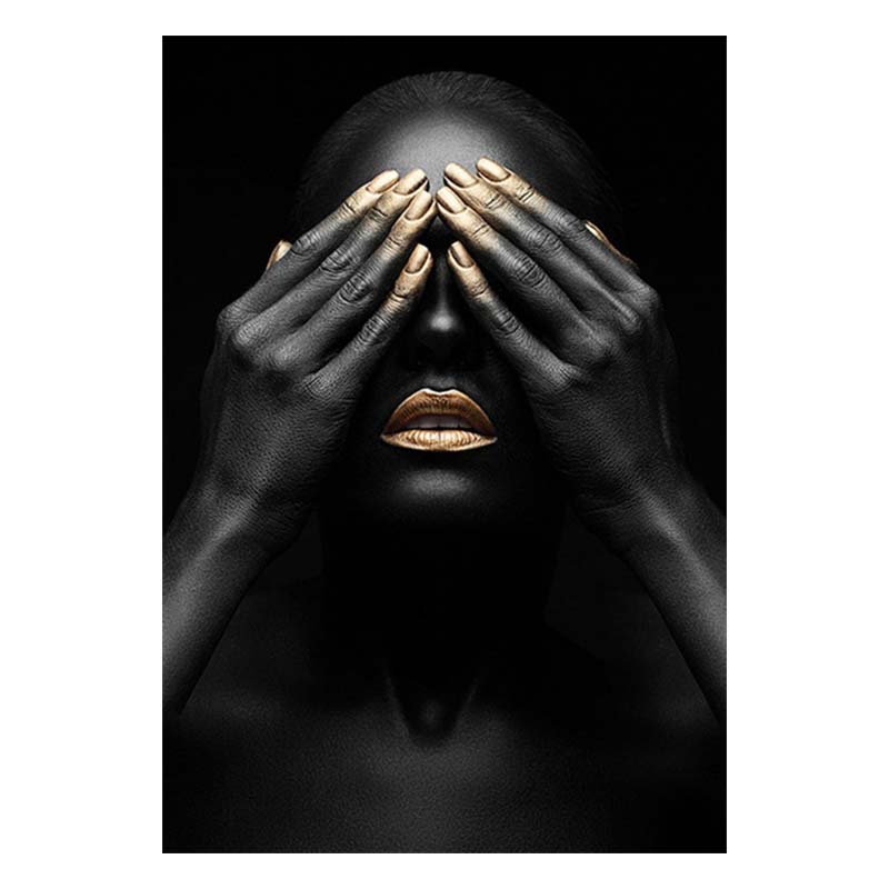 

Африканская женщина, черный и золотой портрет, холст, картины, печать плакатов, настенная художественная картина, домашний декор для гостиной, без рамки 20x30cm