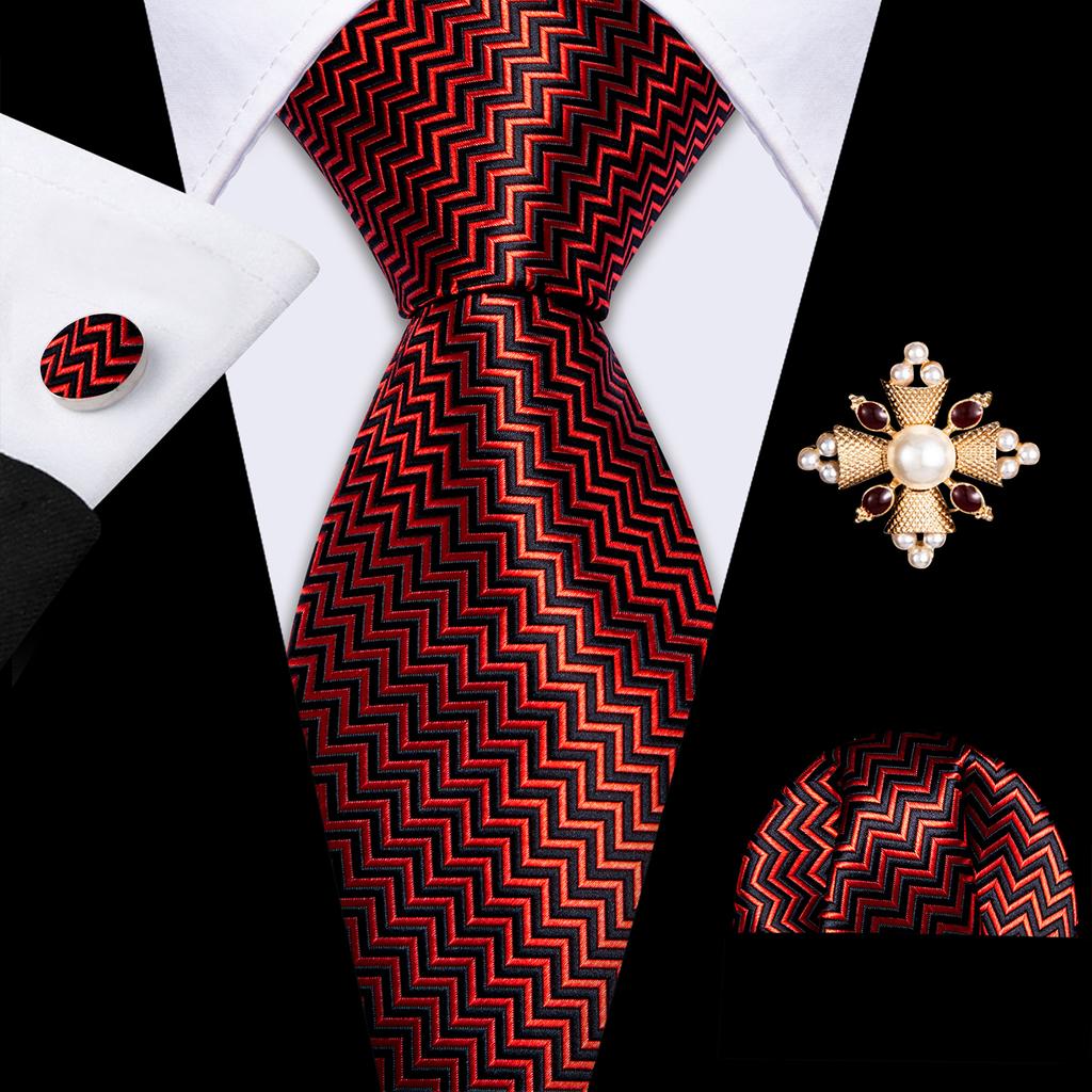 Pearl Brooch with Silk Tie for Men Vintage Floral Teal Necktie Hanky Cufflinks Gift Formal Set