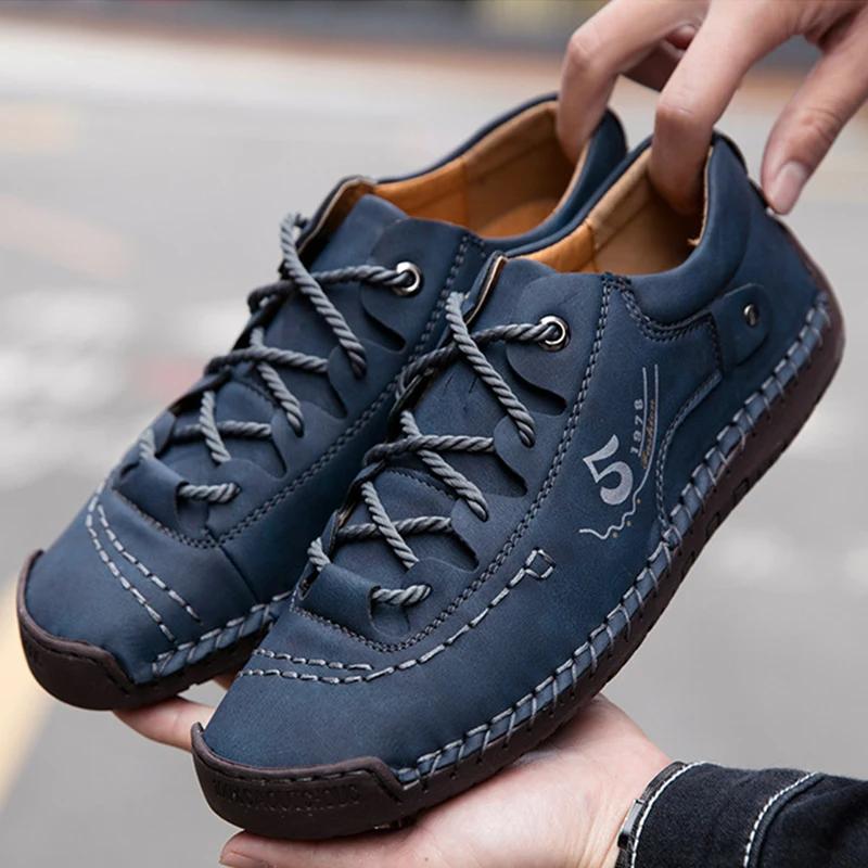 Móda Pánské Kožené Ležérní Mokasíny Jednobarevné Styl šití Vintage Ruční šití Oxfords Boty Kotníkové boty Denní práce Kancelářské boty