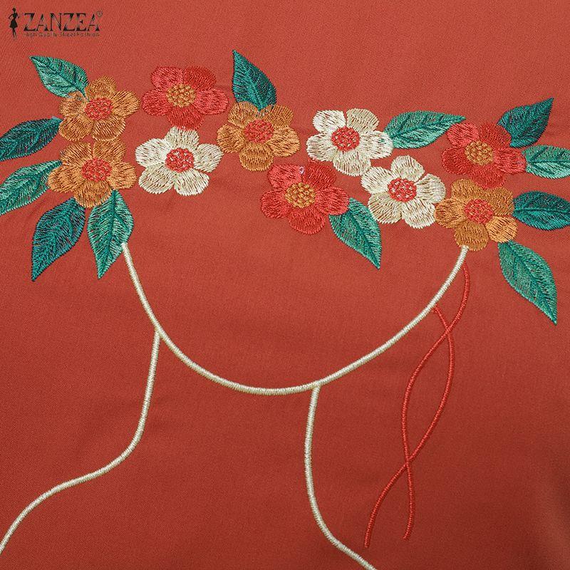 ZANZEA Women Casual Round Neck Short Sleeve Print Dress