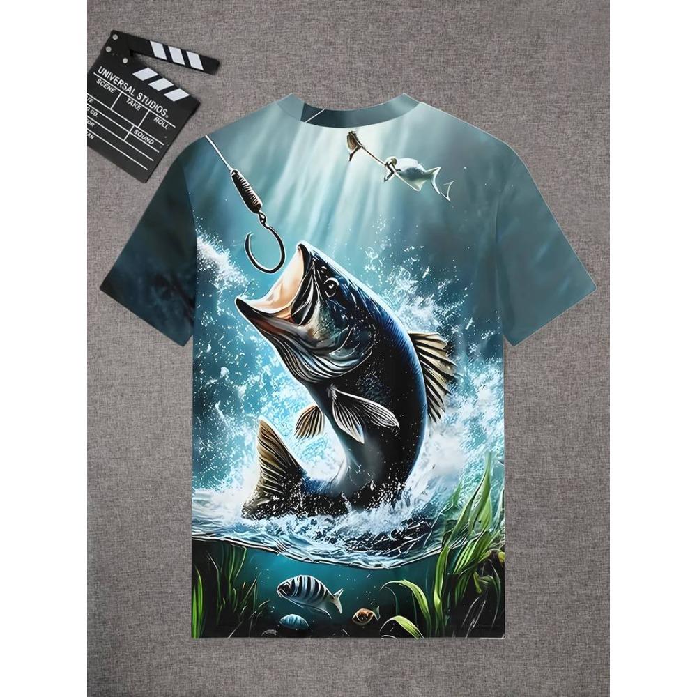 Boys' short-sleeved T-shirt with a round neck and a 3D summer fish print