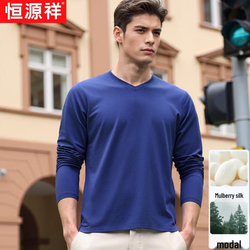 

Men s Mulberry Silk Blend V-Neck Long-Sleeve T-Shirt 52/XL