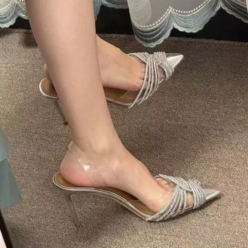 Fashion 2025 Summer New Women High Heels Sandals Pointed toe Elegant Luxury Sandals Rhinestone Roman Strap Women Shoes Zapatos De Mujer