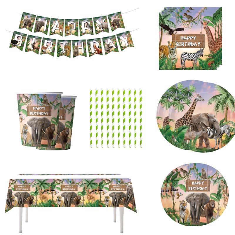 Jungle Animal Zoo Birthday Party Supplies For Boys Jungle Theme Decorations For Baby's First Birthday Tableware And Tablecloth