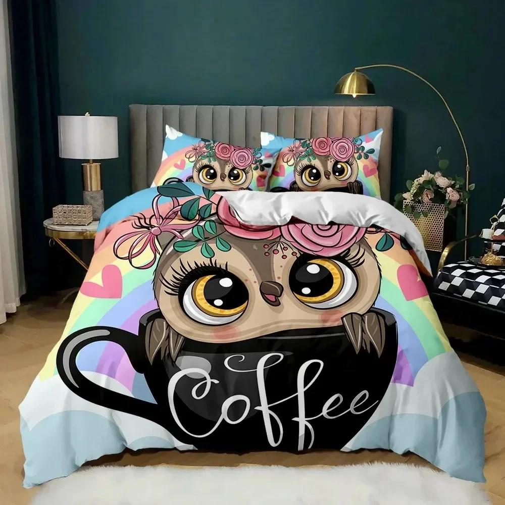 Owl Duvet Cover Twin King Queen Size Cartoon Owl Comforter Cover Bird Animal Bedding Set Boys Quilt Cover Polyester Quilt New