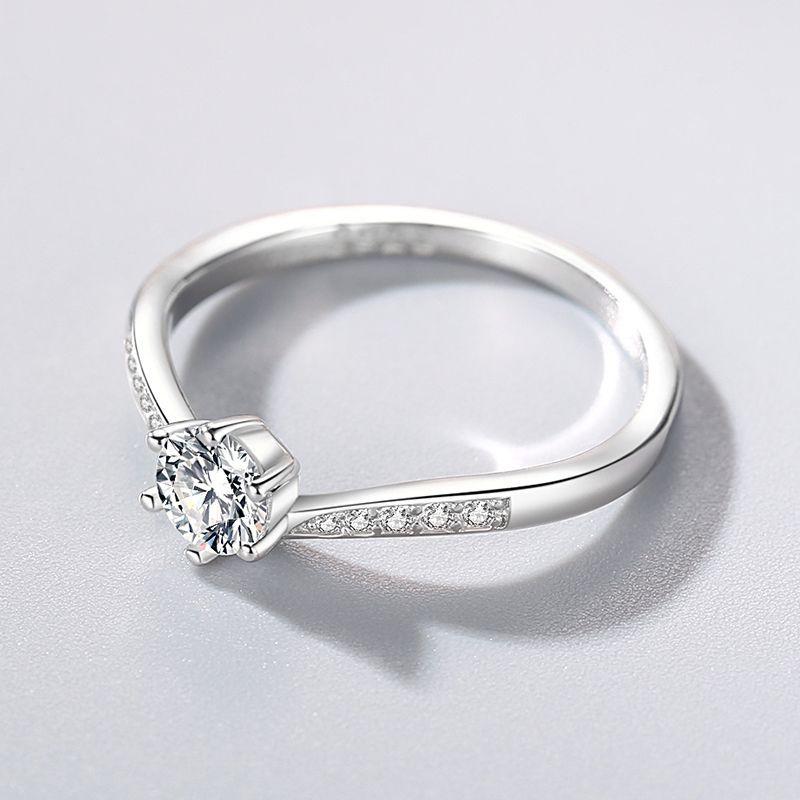 Tancise Klassisk 925 Sterling Sølv Zircon Ring Dame Smykker Bryllup Løfte Party Gift
