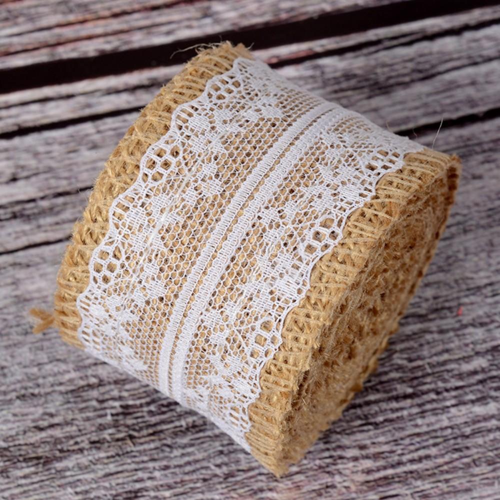 1 Rol 2M×5cm Natuurlijk Jute Linnen Lint, Rustiek Vintage Linnen Kantrand voor Bruiloftsdecoratie, Kerstfeest & Knutselbenodigdheden