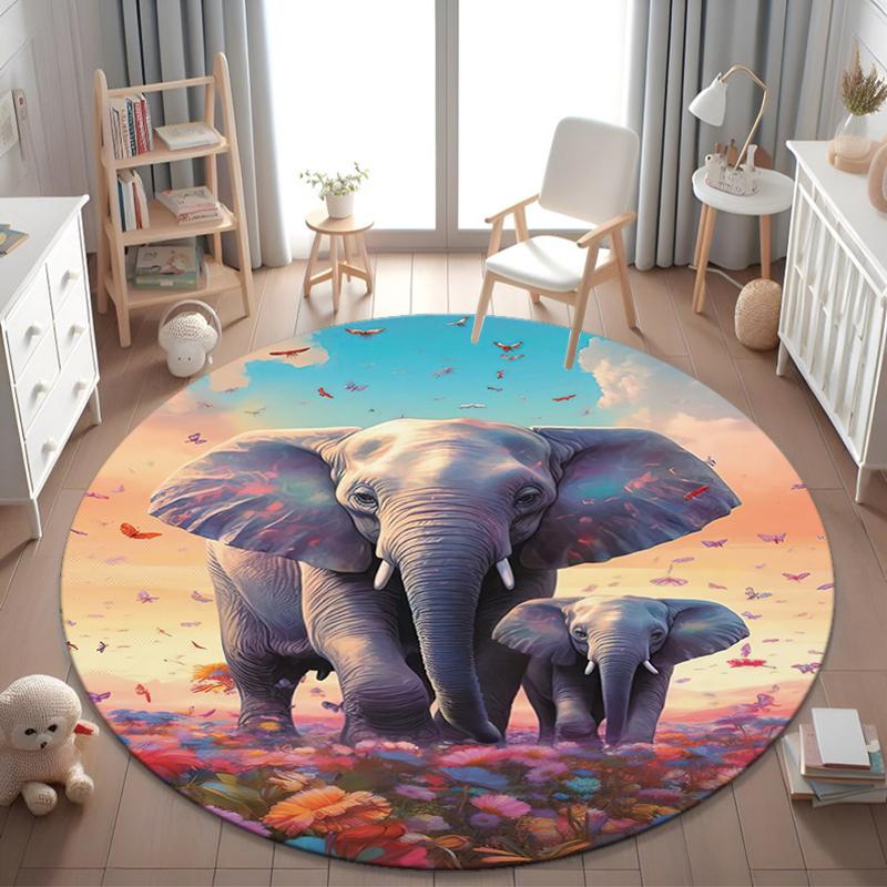 

1Pc Elephant Circular Print Rug - home decoration Carpet For Living Room Bedroom Flooring Computer Chair Area Rug 80x80cm( 31x31in)