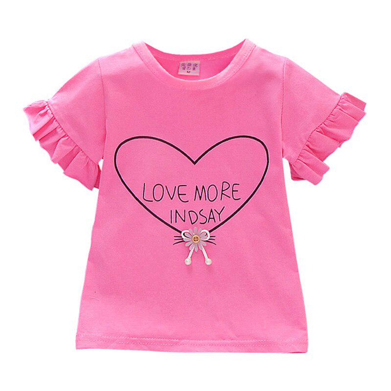 Baby Girls Sommer Bomull Letter Hjertetrykk T-skjorte Topper Bluse Kortermet Barn Uformelle T-skjorter