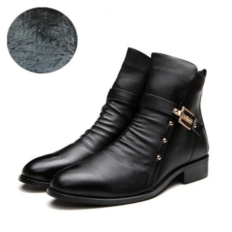 Fashion Autumn Winter Elegant Chelsea Boots Leather Men Ankle Shoes Slip-on Dress Formal Boot for Man Pointed Toe Knight Botas Masculino