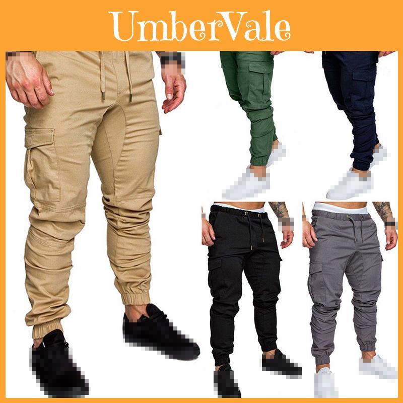 Stylish Mens Urban Fashion Slim Fit Zipper Shirring Twill Cargo Jogger Pants For All Seasons