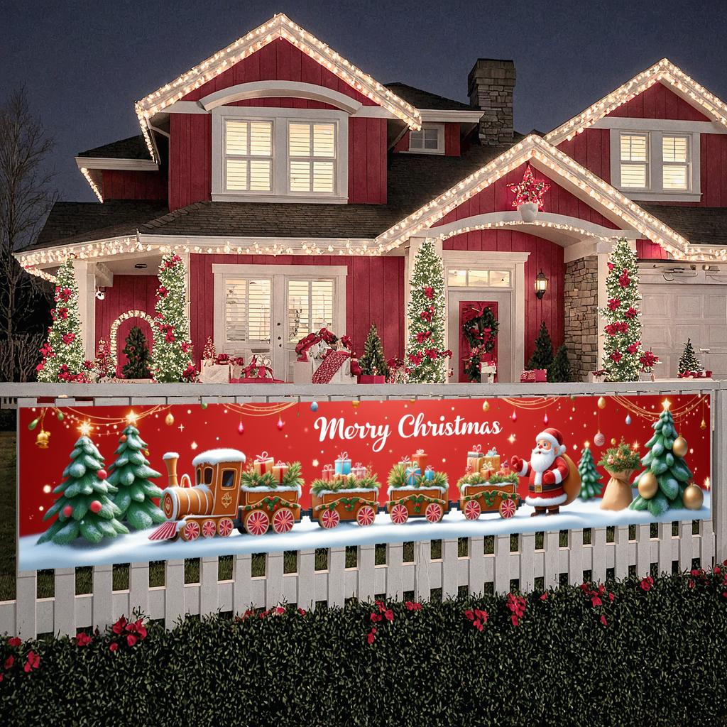 Festive Banner Santa Claus Winter Banner Christmas Decor Bright Colors Christmas Banner For Winter Party Family Gathering Photo