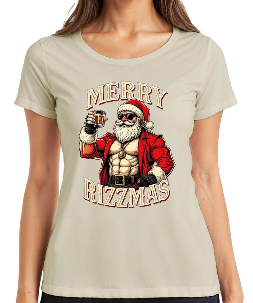 Merry Rizzmas Santa Claus Whisky Muscle Fitness Funny Retro Unisexs TShirt