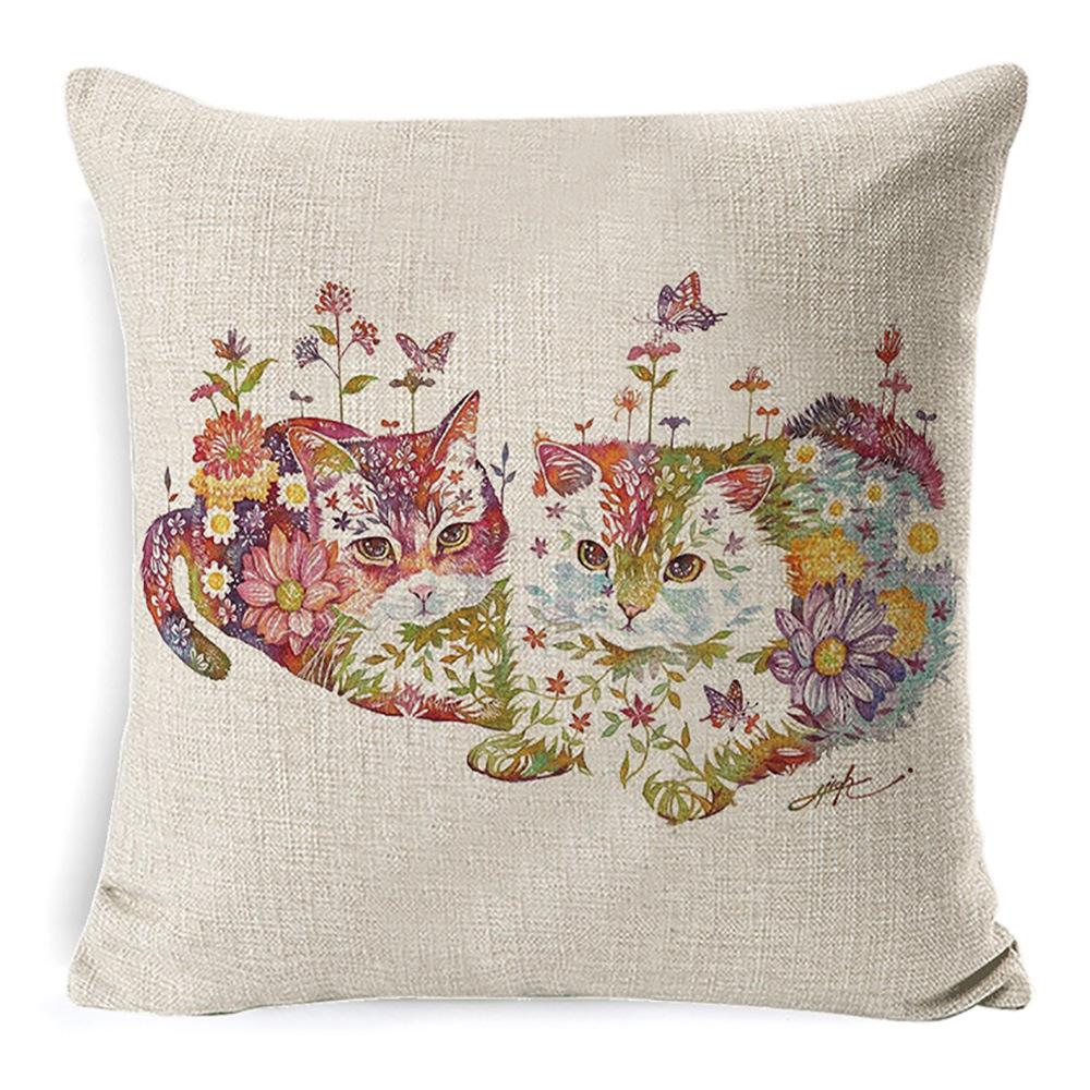 

Подушка для кровати «Новый дом» с мультяшным милым котом, льняная супермягкая подушка для талии «персиковая кожа» и поддержка поясницы для офиса 45 * 45 (including pillow core)