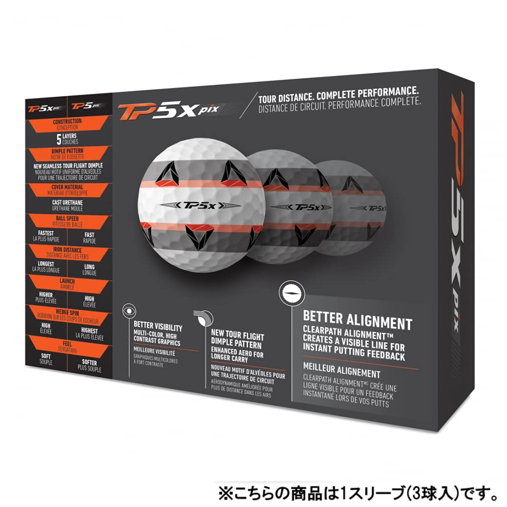 TAYLOR MADE TP5x Pix 5-Piece Golf Balls, 2021 Model, White, N0803301
