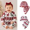 Kids Christmas Long Sleeve Round Neck Top and Pants Set for Boys Girls, Cute Winter Warm Outfit