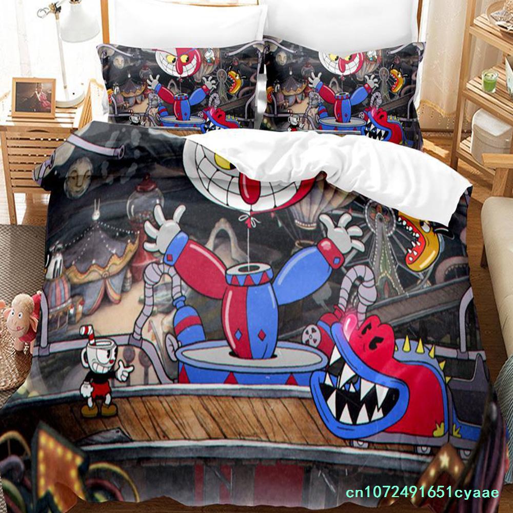 2023 Kawaii Cuphead Mugman Bettwäsche-Set Einzelbett Doppelbett Vollgröße Queen Size King Size Bettwäsche-Sets für Erwachsene Kinder Schlafzimmer Bettbezüge Anime Spiel Bett