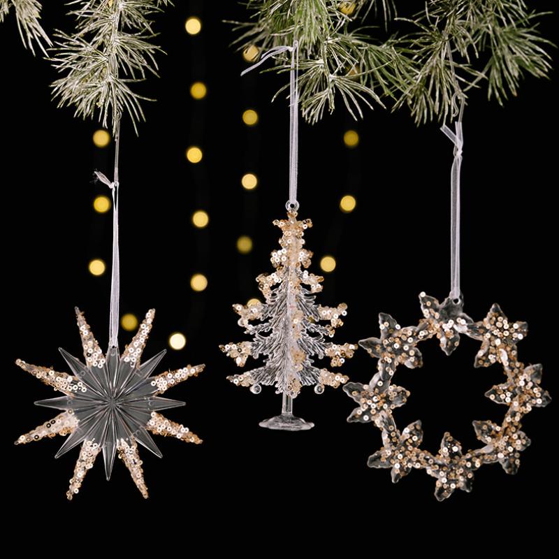 1Pcs Christmas Tree Scene Decoration Christmas Practical Sequin Acrylic Solid Color Pendant Transparent Snowflake Pendant