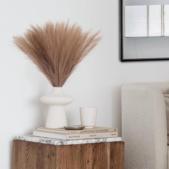3 Pcs Artificial Flowers Faux Pampas Grass Small Fluffy Fake Flower Plant for Home Decor,Office,Bedroom, Items (Without Vase pot)(Brown)Silk