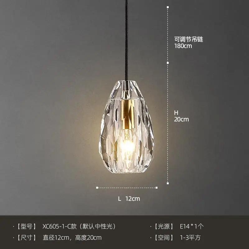 Luxury Gold Lustre Copper Crystal Pendant Lights LED E14 Modern Hanging Lamp Bedside Bedroom Model/Dining Room Kitchen Store Bar