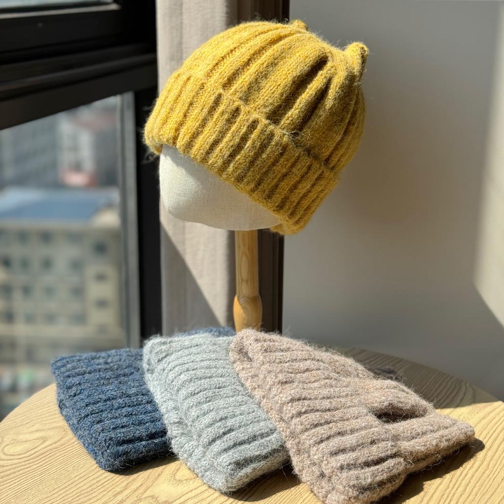 New Cat Ears Cute Woolen Hat for Women In Autumn and Winter Thickened Baotou Ear Protection Hat Large Head Circumference Versatile Knitted Hat