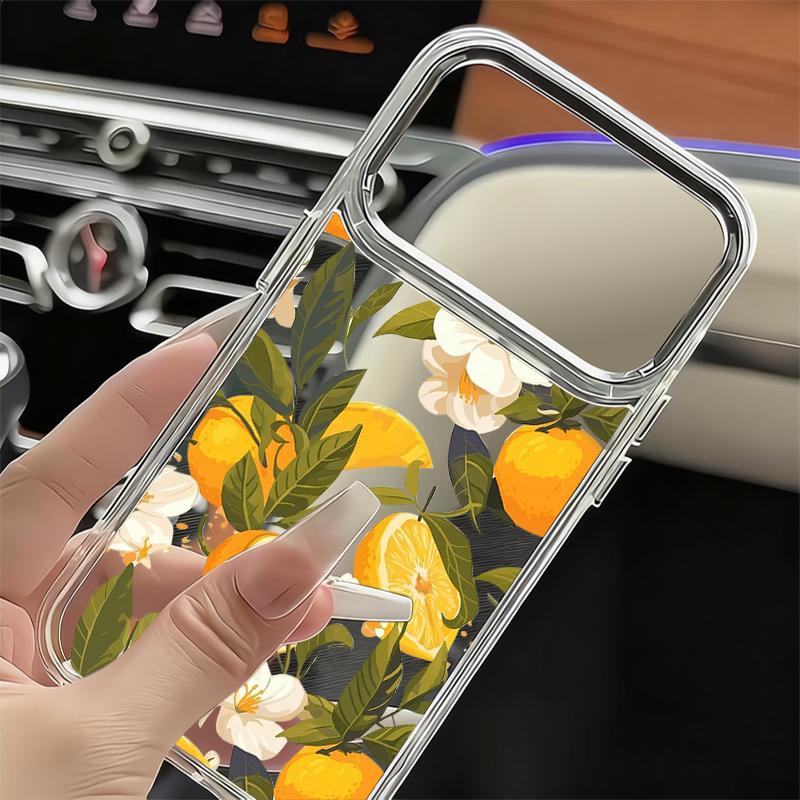 Flowers Fruits Print Case For iPhone 17 18 Pro Max Plating Lens Clear Soft Cover For iPhone 16 15 14 13 Pro Max 17E