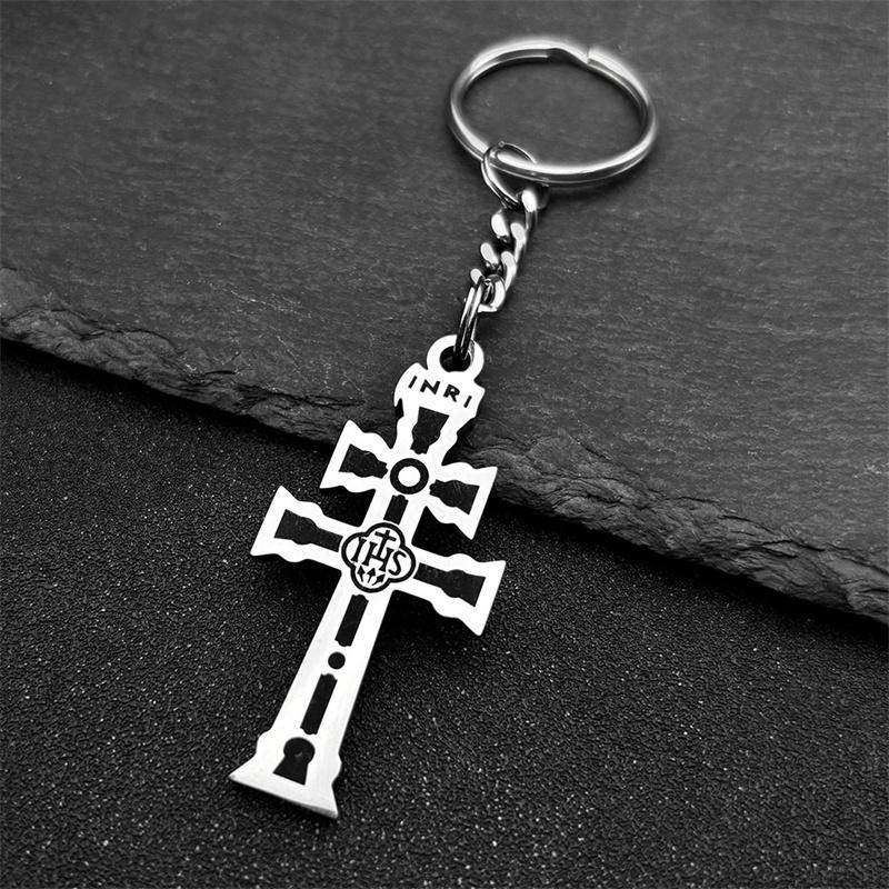 Ciondolo Croce INRI Cristiano Portachiavi IHS Uomo Donna Acciaio Inossidabile Colore Oro Argento Portachiavi Ortodosso Amuleto Gioielli Regalo