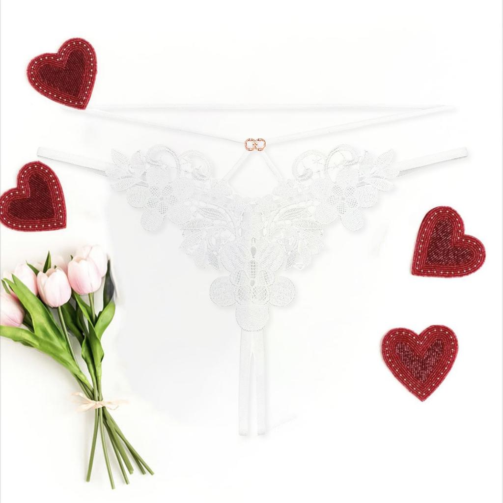 Hipster Women Embroidered Crotchless G-String Double Straps Hollow Out See-Through Sexy Lingerie Women Temptation Underpants