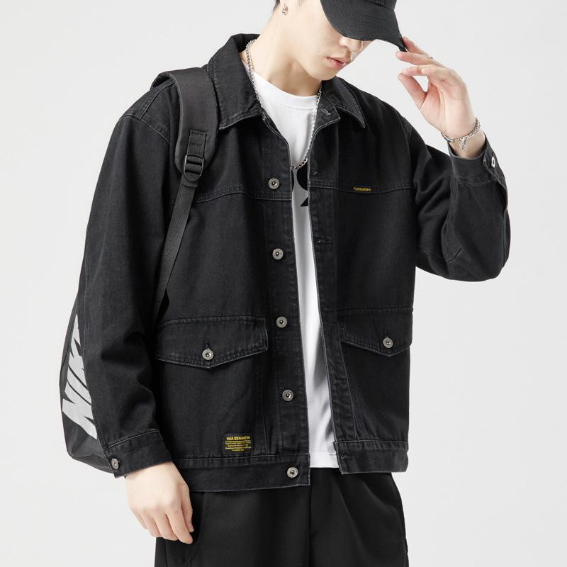 Denim Jacket Men's Spring and Autumn New Loose Casual Jacket Men's New Trendy Men's Top Solid Color Korean Version Casual Wear