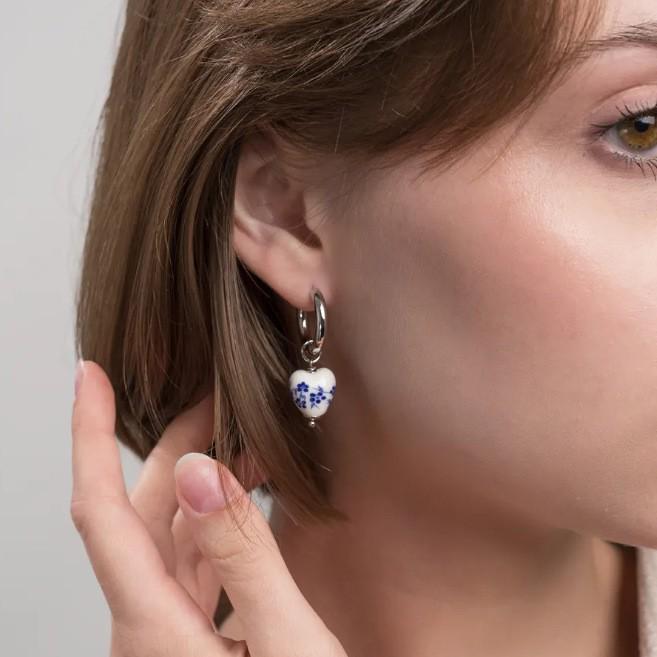 Blue and White Porcelain Ceramic Dangle Earrings: Ethnic-Style Fashion for Women