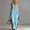 Women's Round Neck Sleeveless Zip Front Side Stripe Loose Wide Leg Solid Jumpsuit Casual Daily Outfit