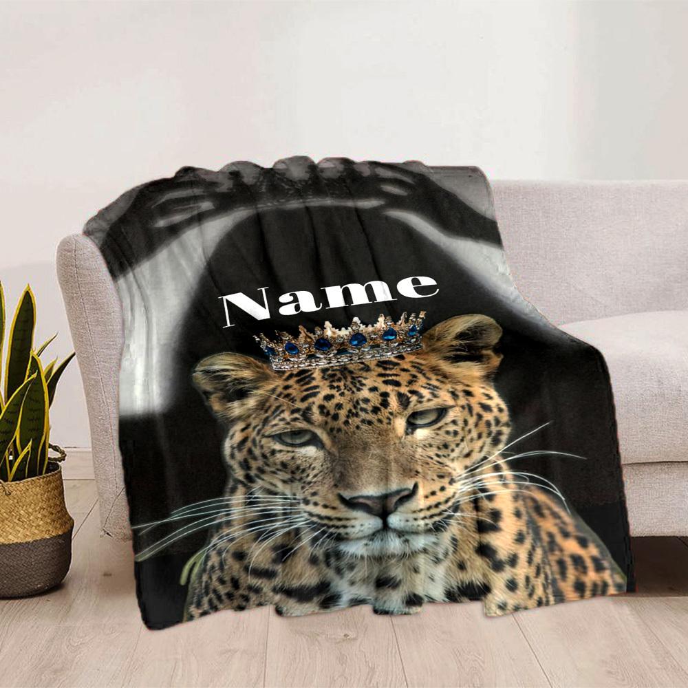Custom Leopard Crown Home Customize Your Name Blankets Comfortable Soft Lightweight Allseason Multipurpose Blanket For Picnics Sofas Offices Beds