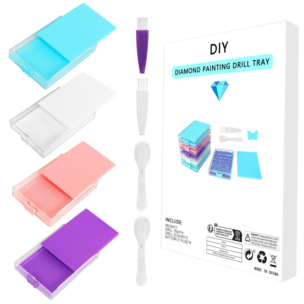 4PCS/SET Diamond Painting Tray Multi Placing Drill Plate Diamond Embroidery Tool Beading Plates Organizer Storage Box DIY Craft