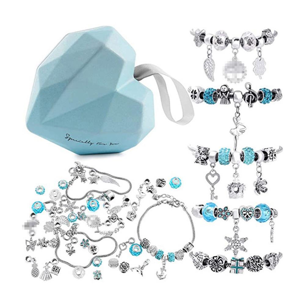 56 Pcs DIY Charm Bracelet Necklaces Jewelry Making Kit with Love Heart Box for Girls Women Valentines Birthday