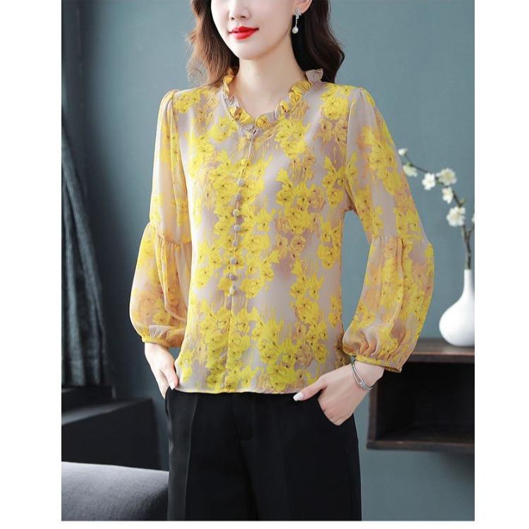Spring Floral Shirt Women Long Sleeve Beautiful Unique Blouse Trendy Youthful Tops for Mothers