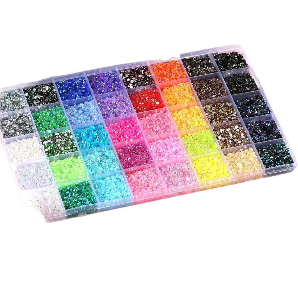 24-Grid Mixed Color AB Flat-Bottom Resin Rhinestones Set for DIY Jewelry and Stickers