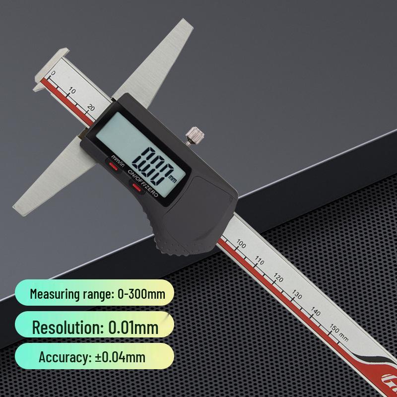 High Precision Electronic Digital Depth Gauge with Single Hook, 0-150/200/300mm.