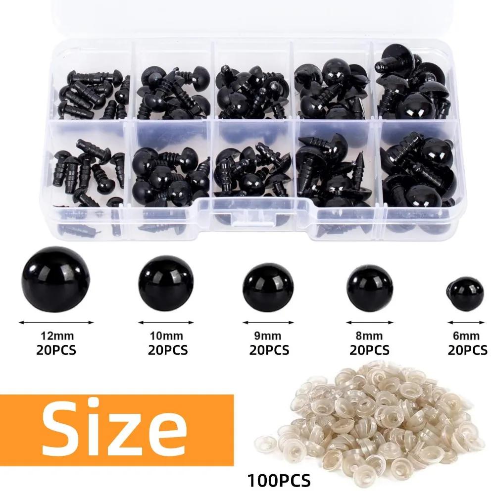 100PCS 6-12mm Plush Doll Eyeball Accessories Black Plastic Plush Safety Eyes for Toys DIY Making Animal Doll Sewing Tools