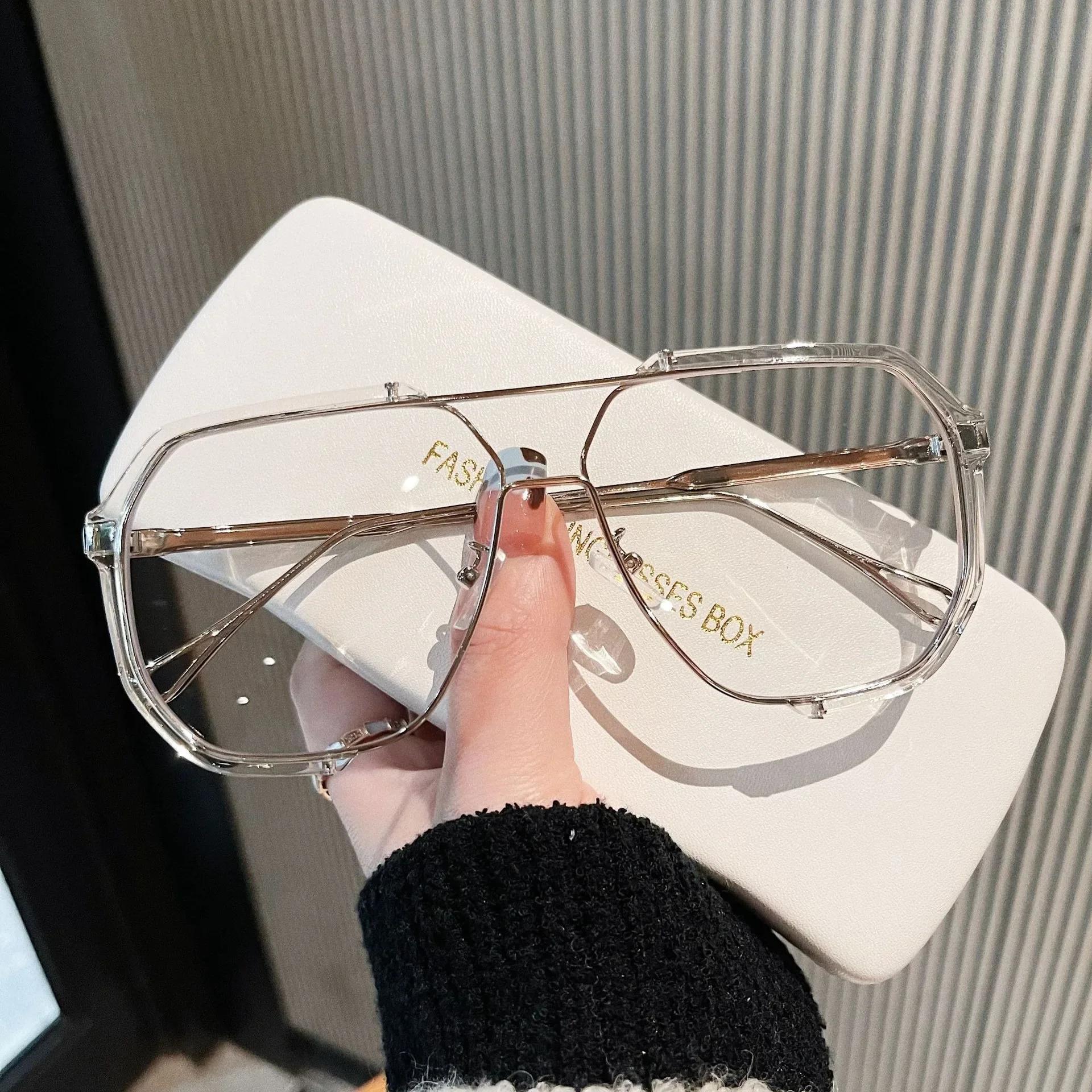 Europe US Fashion Double Beam Large Frame Polygon Sunglasses Concave Shape Trendy UV Protection