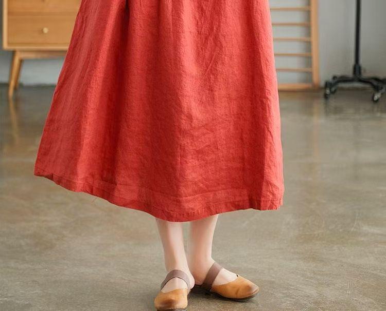 Japanese Women's Loose-Fit Cotton & Linen Irregular Hem Dress