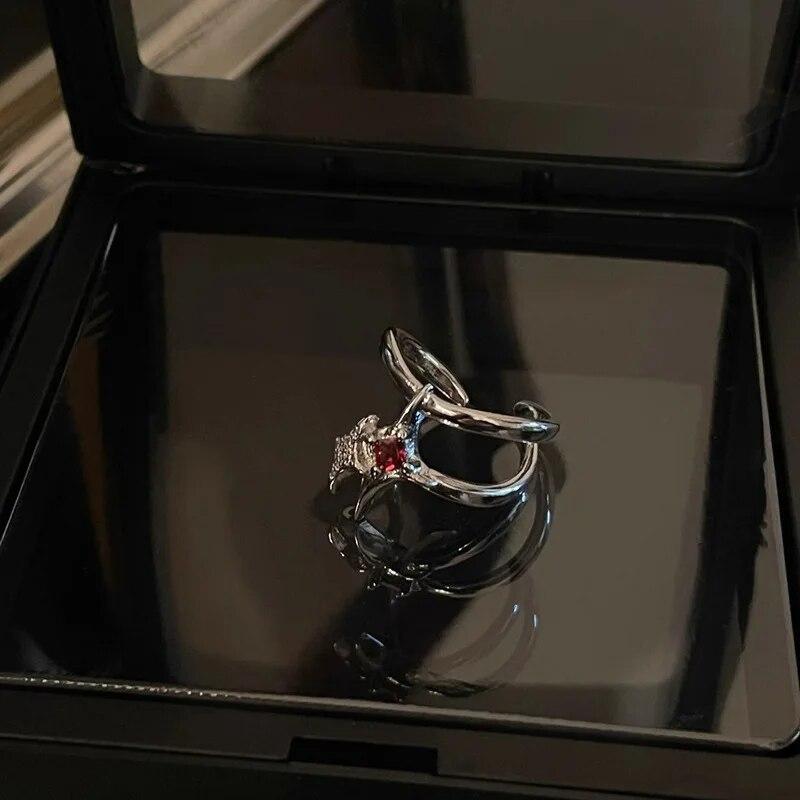 Vintage Red Enamel Cross Open Rings For Women Men Punk Hip Hop Irregular Lava Texture Rings Y2K Aesthetic Jewelry