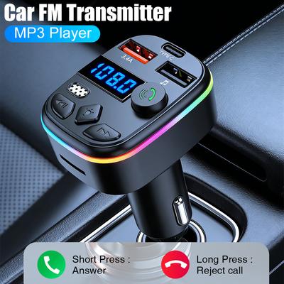 Car FM Transmitter Bluetooth-Compatible 5.3 FM Transmitter Support TF Card U Disk Car Charger Dual USB Type C Cell Phone Charger