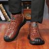 Fashion Winter Snow Boots for Men Cow Leather High Top Warm Cotton Shoes Male Fashion Casual  New Designer Round Head Ankle Boots Men