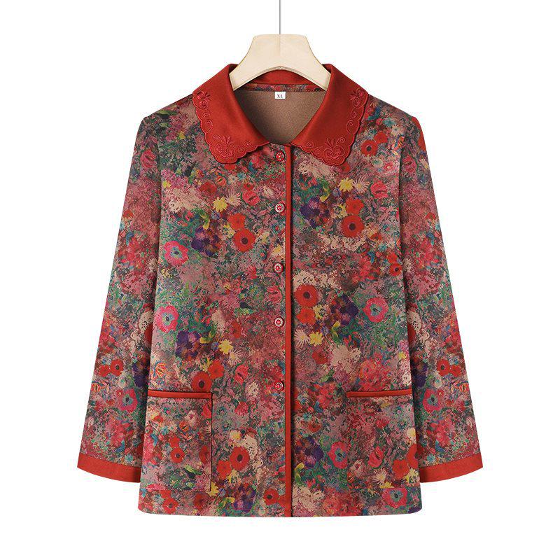 

Grandma s Autumn Long Sleeve Top - Loose, Thick Shirt for Middle-Aged & Elderly 2XL (for 110-125 jin)