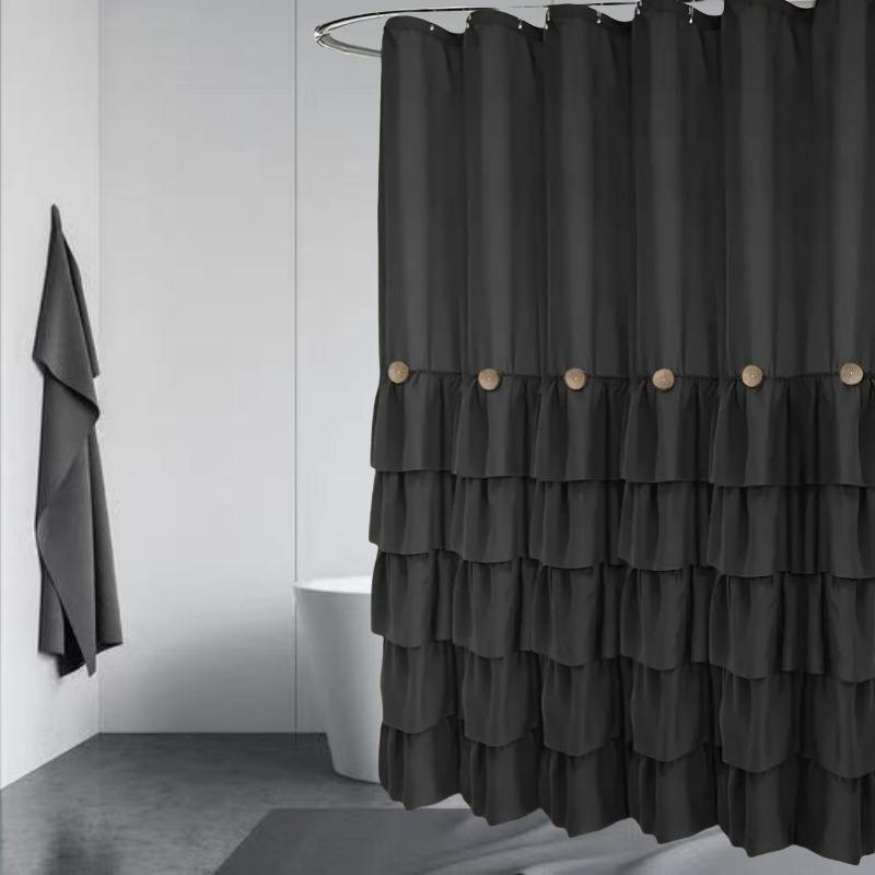 

Lolita Style 5 Layer Lace Shower Curtain Waterproof Curtain Stitched Skirt Buttoned Edge for The Bathroom Toilet Area (Black,180x180cm) чорний