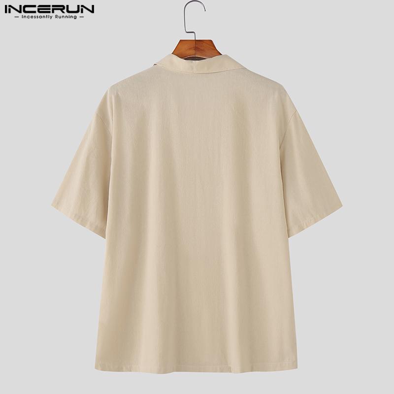 INCERUN Two Piece Suit Men V Neck Short Sleeve Shirts Shorts Casual Outfits Sets
