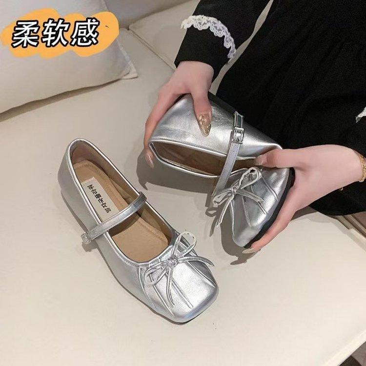 Bow Inner Height Increase Ballet Single Shoes Women's Summer 2025 New Soft Sole Word with Shallow Mouth Evening Mary Jane Shoes
