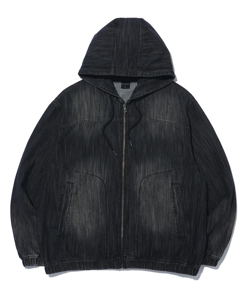 Annoyed Cut Brushed Denim Zip-Up Hoodie Lq1Ju032_Black