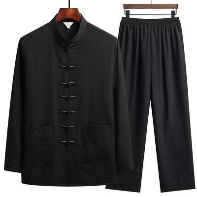 Set di abbigliamento tradizionale cinese Uomo Autunno Fibbia in lino Camicia Kung Fu Pantaloni orientali retrò Top Tai Chi Uniformi traspiranti Hanfu